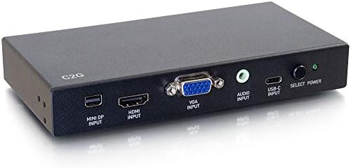 Комутатор C2G HDMI, 4K, Порт mini дисплей, USB-C, HDMI, VGA, 60 Hz, 3,55 мм, Черен, Кабели в комплекта 40850