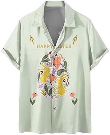 xipcokm, Великденски Ризи за Мъже, Ризи с Ревери и Писмото Принтом на тема честит Великден, Хавайски Ризи с Къс ръкав, Удобен