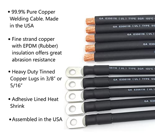 Кабели, акумулаторни батерии премиум-клас калибър 2 AWG, производство на САЩ, положителни или отрицателни, червени или черни, Сменяеми