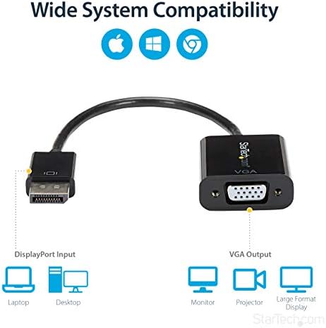 StarTech.com Адаптер DisplayPort за VGA - Активен конвертор DP VGA - Видео 1080p - Кабел-адаптер източник DP/DP++ за монитор VGA Адаптер