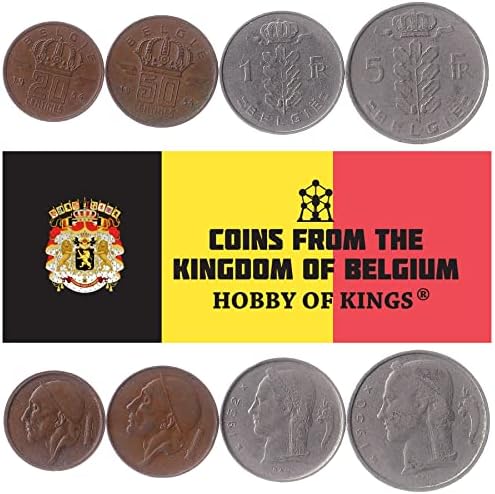 Комплект от 4 монети от Белгия | Колекция Европейски определя монети от 20 и 50 Сантима и 1 франк 5 Франка | В обращение 1948-1963