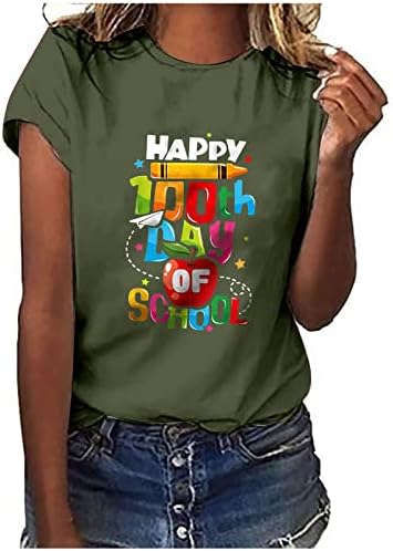 Дамски Потник и Блуза, Вратовръзка Боядисват Happy 100th Day of School Teacher Ученик 100 Дни Тениска Графични Тениски за Жени