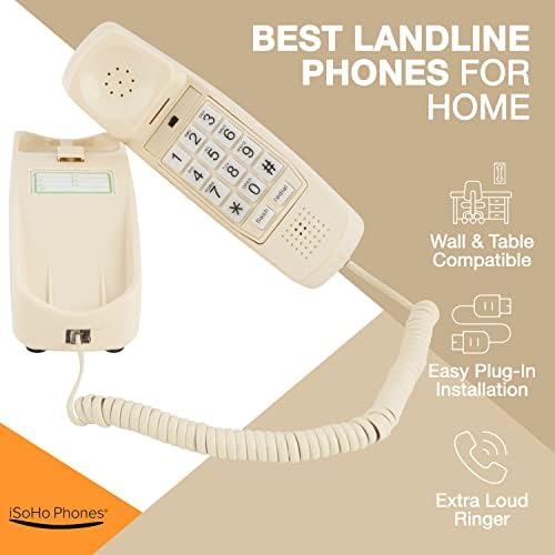 Стационарен телефон Слонова кост за домашна употреба, в Комплект с 25-футовым Фигурен Телефонен кабел Телефонната слушалка