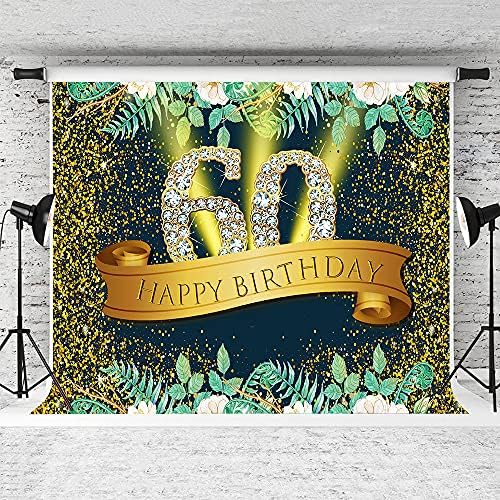 EMDSPR 7x5ft Щастлив Фон С 60-тия Рожден Ден на Злато и Сребро Блестящ Диамант на Фона Боке За Фотография Годишният Тропически Пальмово-Зелено