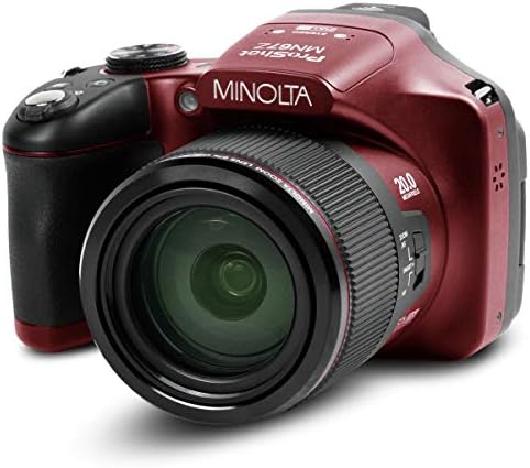 Minolta MN67Z 20-Мегапикселова Паваж камера, Wi-Fi Full HD с 67-кратно оптично увеличение, Червен Комплект с чанта, SD карта с обем