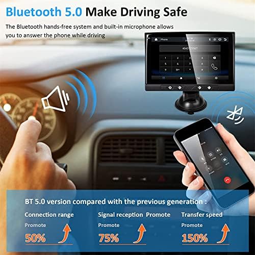 MiCarBa Безжичен Carplay Android Auto Двойно USB 7IPS HD Сензорен Екран Портативен Стерео Автомобилен Мултимедиен плеър с Bluetooth, Огледална връзка, Навигация, Универсален