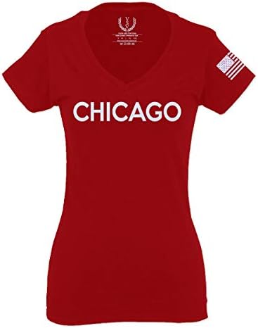 Приталенная тениска City of Chicago Класически дизайн Илинойс за Жени с V Образно деколте