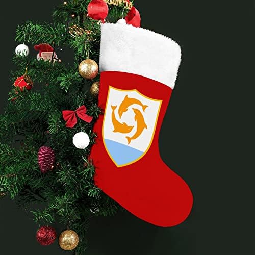 Флаг Ангильи, Коледни Чорапи от Червено Кадифе, с Бял Пакет шоколадови Бонбони, Коледни Украси и Аксесоари за вашето семейно Парти