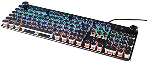 Механична клавиатура MK13 RGB Ретро Детска клавиатура-Сини ключове-Led светлини -Сребърно покритие-2 Дръжки и 12 мултимедийни бутона-Клавиатура с подсветка 104 кръгли кла?