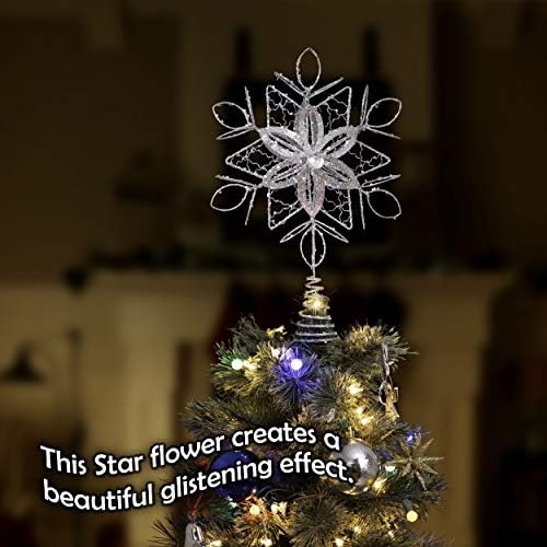 Декоративни Цветя Снежинка Дърво Topper - Коледен Блестящ Сребърен Цвете Снежинки Звезда Украшение Върхът На Дървото Украса