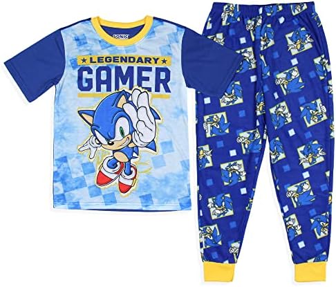 Komar Kids Sonic на Таралеж За момчетата на Легендарния Игра, Дълги Панталони с къс Ръкав, Пижамный Комплект от 2 теми