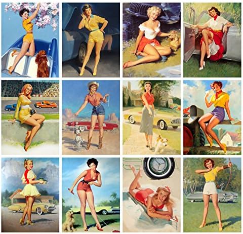 Стенен календар за 2023 година [12 страници 8 x12] Секси Момиче и класически автомобили от William Medcalf Vintage Хубаво Момиче