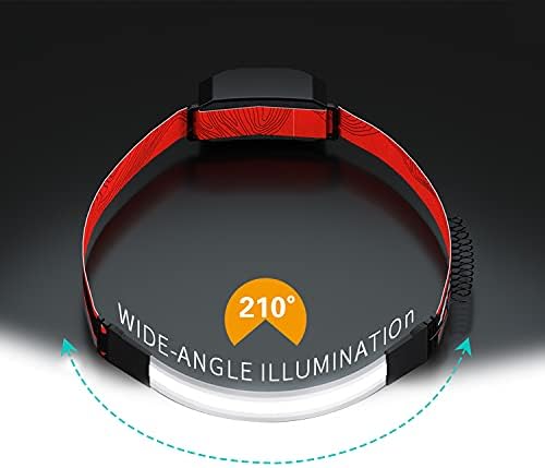Налобный фенер SEVENKA USB, Акумулаторна батерия Налобный фенер с широк лъч, светлина 210 °, 500 Лумена, лека COB-фар с червена светлина, 3 режима на осветление, налобный фенер