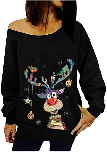 Дамски Модни Коледен Пуловер Hoody Коледен Елен Печатни Hoody Открит Спортни Върхове Блуза