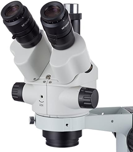 Микроскоп AmScope - SM-4NTP с 7X-45Ч Стереофокальным фиксируемым увеличение на Двухрычажной стойка и LED-144W-ЗК Бял Регулируем