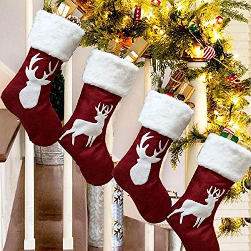 4 Опаковки Големи Коледни Чорапи, Класически Коледни Чорапи-маншети с Елени с дължина 18 инча, Класически Декорации за Отглеждане