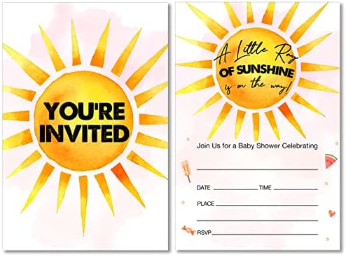 Покани за парти Pink Sunshine Baby Shower с конвертами Комплект от 20 Покани в стил Бохо Малък лучик слънце за парти в стила