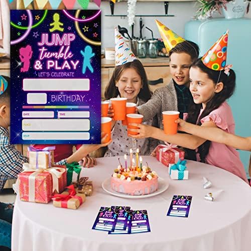 Покани за рожден Ден LeFohLon Neon Jump, 20 Опаковки на Двустранните Покани Картички за рожден ден С Конвертами, Аксесоари за детски партита