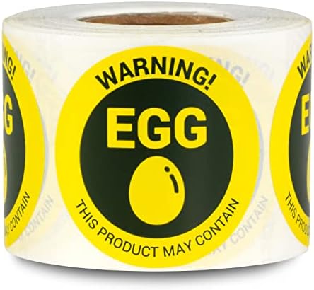 Предупредителни етикети за алергия към яйца - 1,5-инчов Кръгли Етикет с предупреждение за храни аллергенах полка точки, Етикети за опаковане на хранителни продукти,