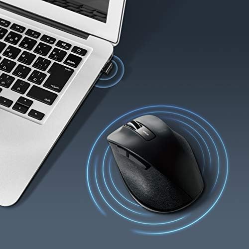 Ергономична Безжична мишка ELECOM с честота 2,4 Ghz и USB-приемник, Безшумен Щракване Намалява Мускулната болка, 5 бутона с резолюция 2000 dpi за Windows и Mac Medium M-XGM10DBSBK-US