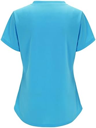 Nyybw/ Дамски Блузи с къс ръкав и V-образно деколте, Работни Униформи, Однотонная Блуза с джобове, Дамски Тениска (Син, M)