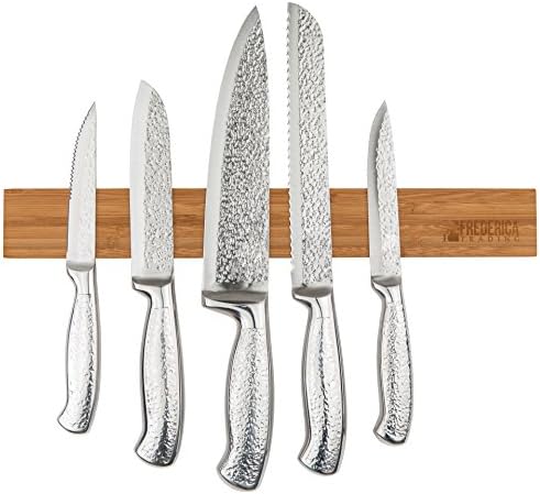 Бамбуков магнитен държач за ножове - За ножове, чинии, прибори за хранене, ножици и инструменти - добра монтиране на стена за спестяване на място в кухнята [Тежкотова