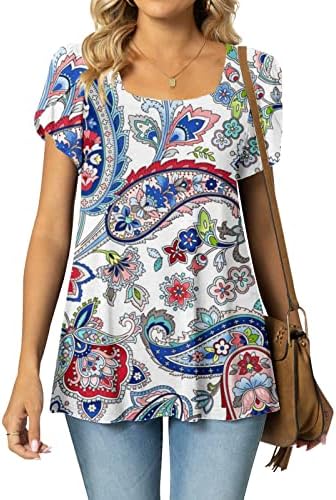 Модни Летни Потници за жени 2023, Ежедневни Блузи С Висока яка и принтом във формата на Листенца, Ризи с Къс ръкав