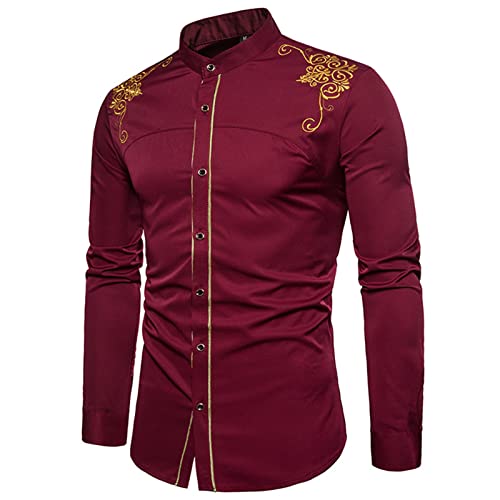 Maiyifu-GJ Мъжки Ризи с бродерия с дълъг ръкав, Приталенные Ежедневни Ризи с копчета, Празнична Рокля със Златния принтом, Най-риза