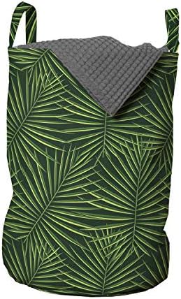 Чанта за дрехи Ambesonne със зеленина, джунгла, Опростена Плътни Палмови листа зелен Монохромни цветове, Кошница за дрехи с дръжки, закрывающаяся на шнур, за пране, 13 x 19,