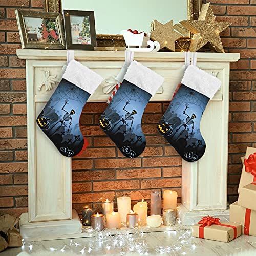 Коледни Чорапи ALAZA, Класически Персонализирани Чорапи с виртуален скелет и бухалка за Хелоуин, Големи Бижута за Семейни Тържества, декорация за Партита, 1 опаковка,