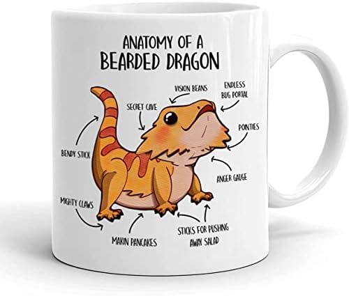Кафеена чаша с Бородатым Дракон - Сладък подарък от влечуги - Анатомия на Брадат Дракон - Любител Брадати Дракони - Забавна чаша с ящерицей - Подарък за Него 11 грама