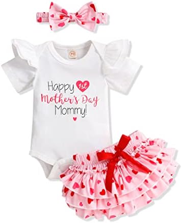 Облекло за новородени момичета от 1-ия Ден на Майката, Риза с Волани, къси Панталони под формата на Сърце, Превръзка на главата с лък, Дрехи за 0-12 месеца