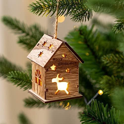 Коледен Нажежен Дървена Къща, Коледни Украси, Украса, led лампа, Направи си сам, Дървена Вила за Коледната Елха, Прозорци, Декорации