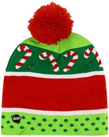 iCODOD Зимни шапки с pom-помераните, коледни шапки с led подсветка, вязаная шапка с топка във вид на елхи, коледни шапки и за възрастни