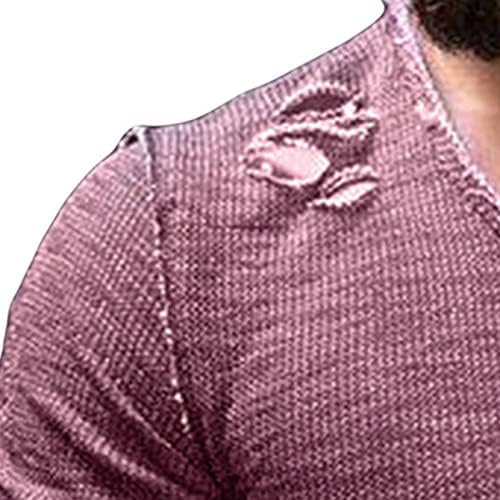 DGHM-JLMY Мъжки Издържат Скъсани Тениски с кръгло деколте, Разкъсно Однотонная Тениска, Приталенные Ежедневни Ризи в стил Хип-Хоп