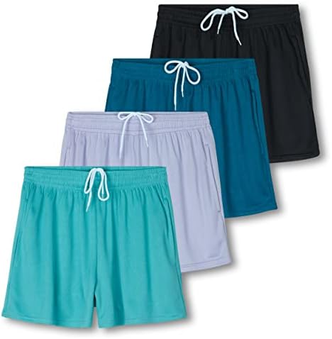 Real Essentials 4 опаковки: Дамски мрежести къси панталони за активни спортни изяви с джобове (на разположение в големи размери)