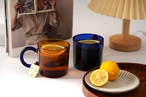 Комплект от 2 Стъклени чаши кафе на AryaElla на 10 грама, е с Цветна Прозрачна чаша с дръжка за топла/студена кофейно-от чаено напитка, Качествена Удебелена Чаша с широко ?