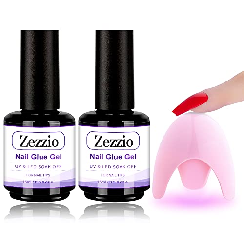 Гел-лепило за нокти Zezzio с UV-лампа за нокти 2 БР 15 МЛ/0,5 течни унции Гел X лепило за нокти 3 в 1 гел-лепило за нокти