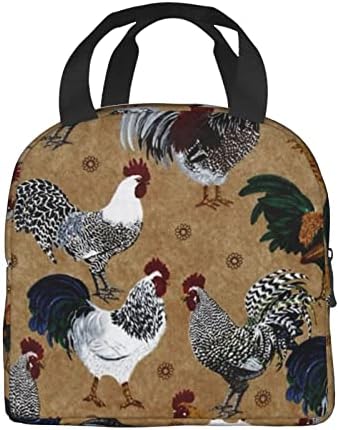 Чанта за обяд с принтом Петел и кокошка, преносима чанта за обяд, водоустойчива чанта за bento, подходящи за работа и обучение,