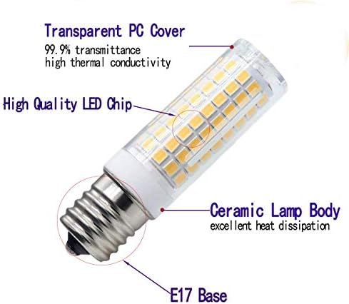 Led лампа LTYY E17 с регулируема яркост 8 W, еквивалент на халогенна лампа с мощност 80 W, 800Лм, AC120V, лампа E17 Топло Бял цвят, 3000k,
