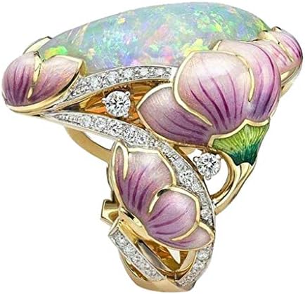 2023 Нова персонализирана емайла цвете, преувеличени женски пръстен с рисувани бижута подарък, бижута с диаманти (злато, 7)