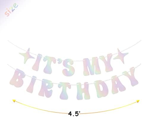Дъгата Банер It ' s My Birthday, Холографски Кръг, Венец Полка точки за Парти в чест на рождения Ден на 60-те и 70-те години,