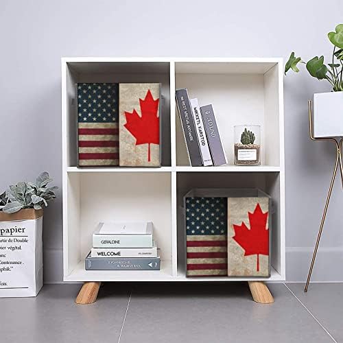 Ретро Америка Канада Флаг Сгъваем Текстилен Кутия За Съхранение на Кубчета Скоростна 11 Инча Сгъваеми Кутии За Съхранение с Дръжки