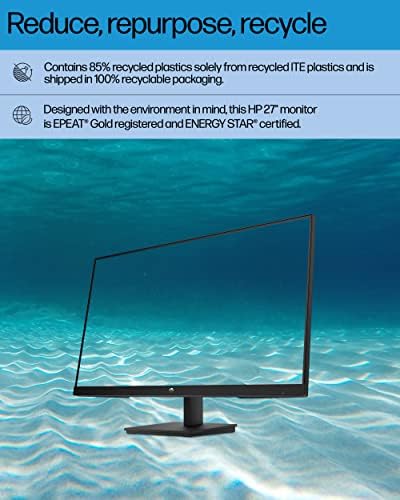 Монитор HP 27h Full HD с диагонал на екрана, IPS-панел и честота на обновяване от 75 Hz - Лъскав екран - 3-Странен рамка