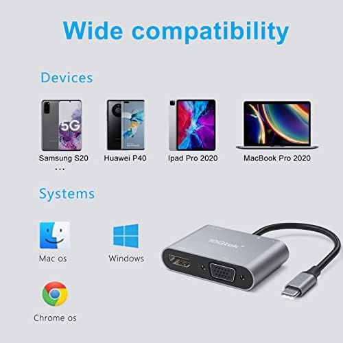 Хъб USB C 5 в 1, адаптер Type C за 4K, HDMI 1080P VGA с аудиовыходом USB 3.0, 3.5 мм, зарядно пристанище PD мощност 100 Вата, съвместим с MacBook Pro/ Air Chromebook Surface XPS и планшетным КОМПЮТЪР с интерф