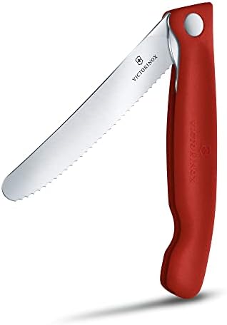 Victorinox 4.3-Инчов Швейцария Класически Сгъваем Нож за почистване на зеленчуци с една вълнообразна ръба на червено