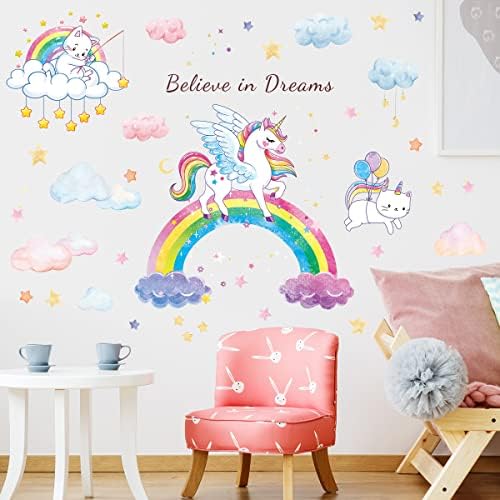 Amaonm Подвижни 3d САМ Акварели Облаците на Мечтите си Звезда Стикери За стена Карикатура Rainbow Unicorn Котка Пилинг и Нож,