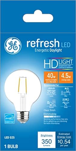 Led лампи на GE Lighting Refresh, Еквалайзер 40 W, Дневна светлина с висока разделителна способност, Глобусная лампа G25, Средна База