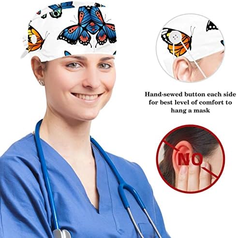 Дамски Шапки, Работни yoyoAmoy с Цветен Модел във формата на птици, на Копчета и тренировъчната лента, Регулируем Хирургична шапчица