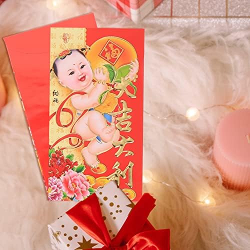 Zerodeko 50 бр. червени пликове за китайската Нова година, на щастливата кукла, червени торби, пликове за пари, Година на заека, Хонг Бао,